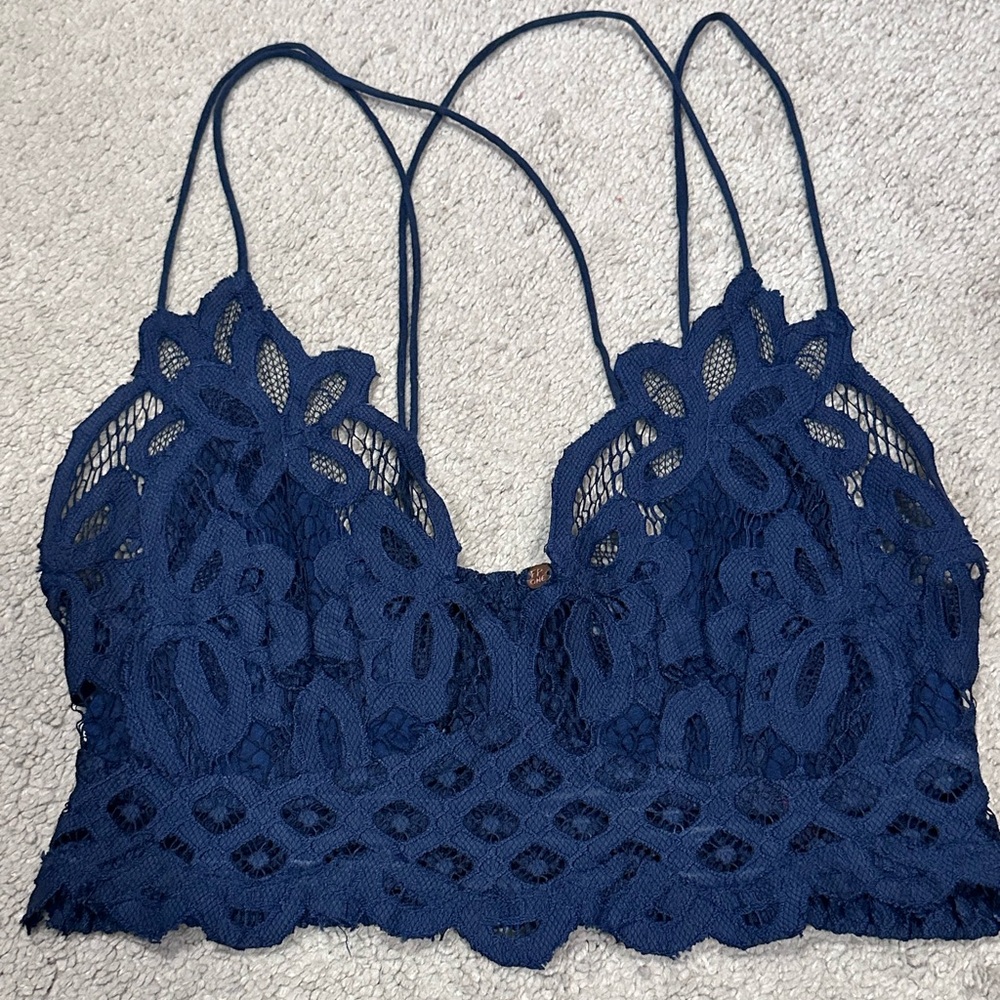 Free People Lace Adella Bralette Blue- L NWOT